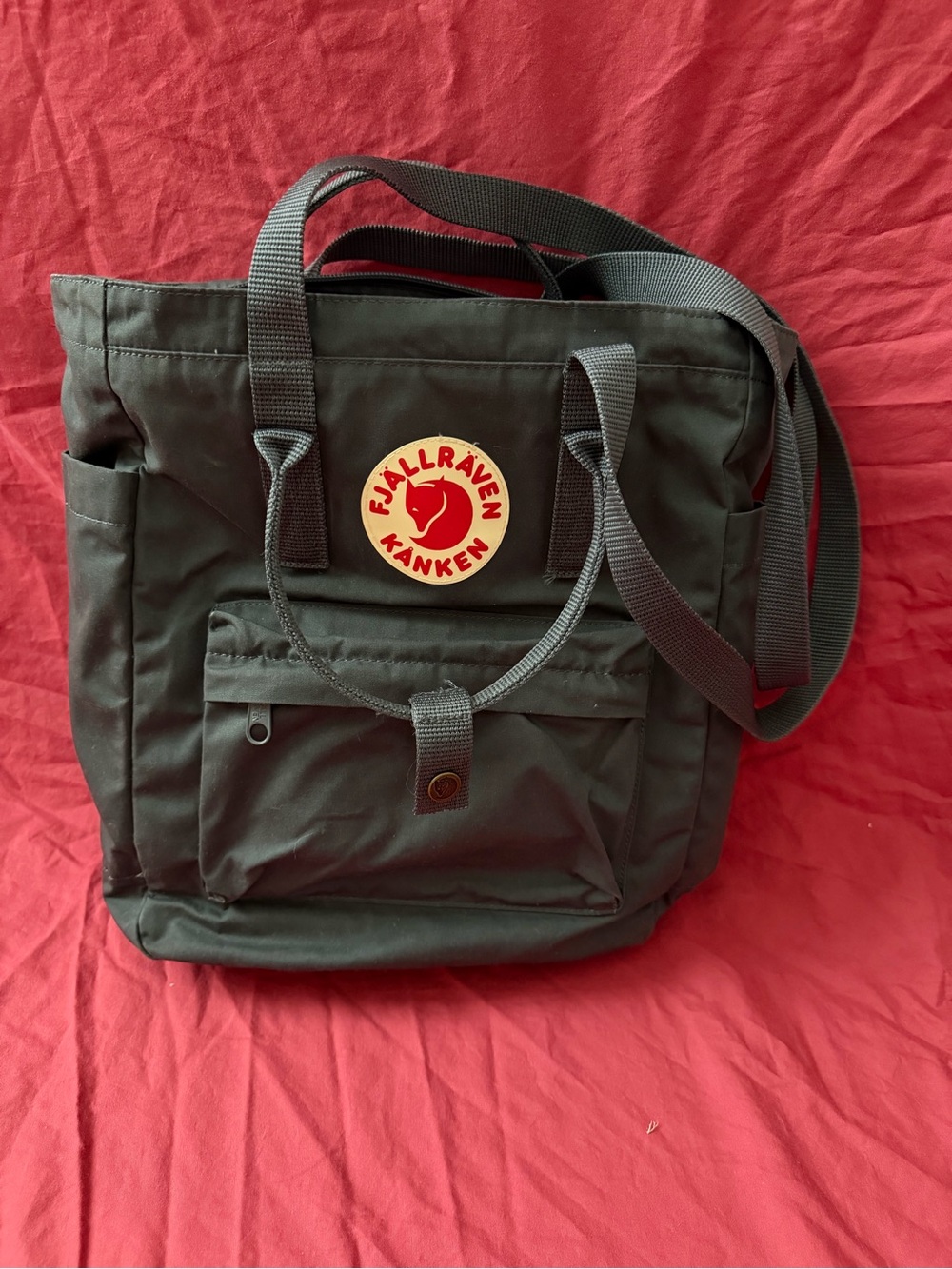Fjällräven Kånken Convertible Tote Bag/Backpack- Dark Grey with Red Logo